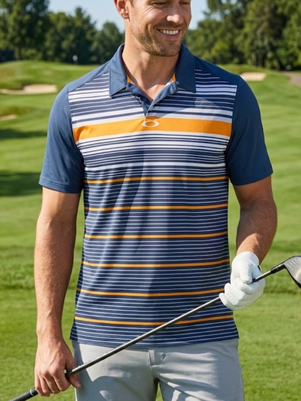 Oakley High Crest Golf Polo Fathom & Navy Blue Short Sleeve Performance Size L